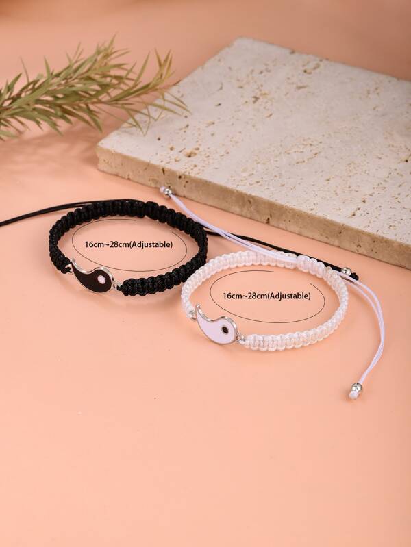2pcs/set Best Friend Bracelets Adjustable Cord Thread Yin & Yang Matching Bracelet For