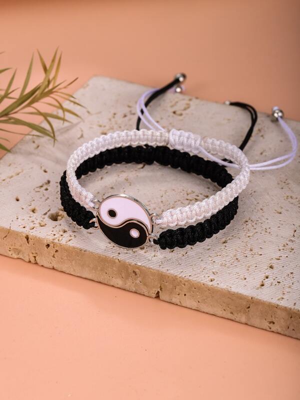 2pcs/set Best Friend Bracelets Adjustable Cord Thread Yin & Yang Matching Bracelet For