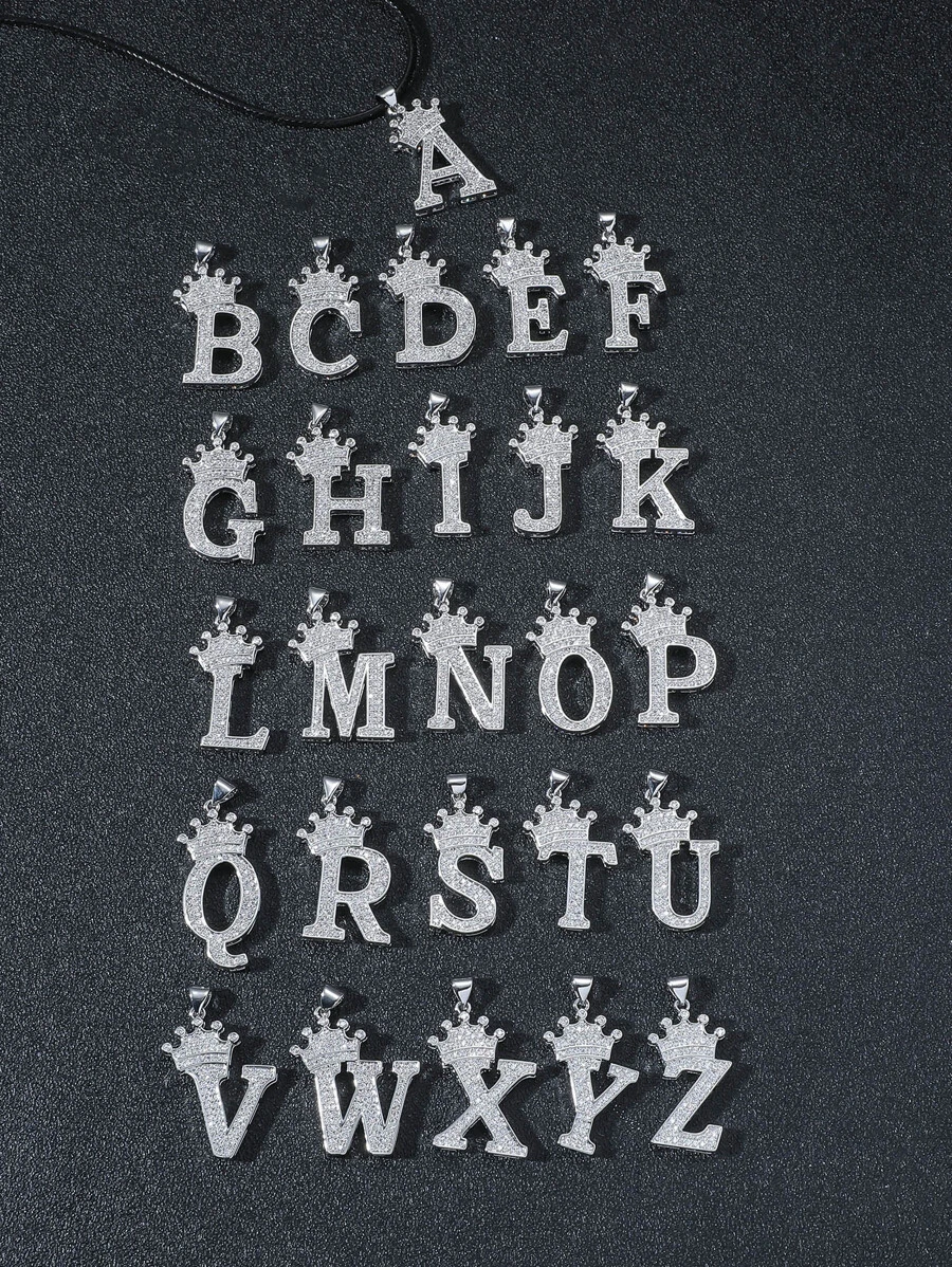 1 Miếng Nam Lá thư & Vương miện Vòng cổ mặt dây chuyền , Đối với Đồ trang sức Qủa tặng Và Buổi tiệc - Bạc - Xem 1