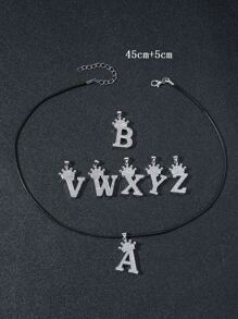 1 Miếng Nam Lá thư & Vương miện Vòng cổ mặt dây chuyền , Đối với Đồ trang sức Qủa tặng Và Buổi tiệc - Bạc - Xem 5