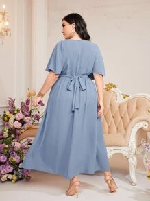 Modelyn 大碼貼花前A字連衣裙 - 藍色 - 查看 4