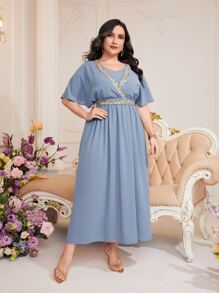 Modelyn 大碼貼花前A字連衣裙 - 藍色 - 查看 1