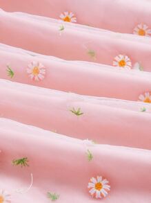 SHEIN MOD Floral Embroidery Flounce Sleeve Mesh Dress - Baby Pink - View 3