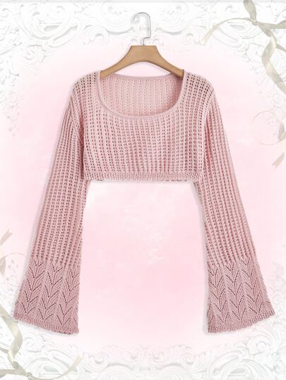 Fairycore Solid Hollow Out Crop Sweater