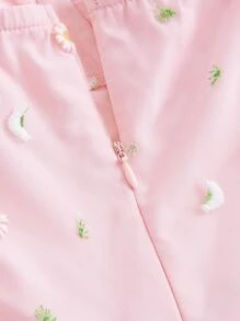 SHEIN MOD Floral Embroidery Flounce Sleeve Mesh Dress - Baby Pink - View 4