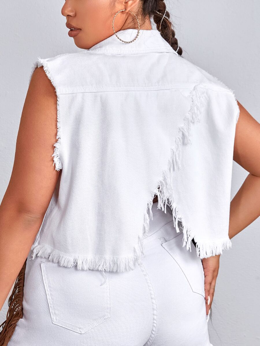 SHEIN EZwear Cazadora mezclilla chaleco con diseño de solapa - Blanco - Ver 1