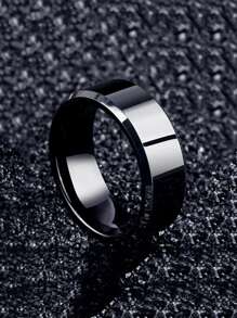 時尚流行男士簡約戒指不銹鋼，適合珠寶禮物和時尚外觀 - 黑色 - 查看 2