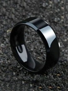 時尚流行男士簡約戒指不銹鋼，適合珠寶禮物和時尚外觀 - 黑色 - 查看 3