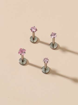 4入组/套方晶鋯石裝飾唇釘不銹鋼受歡迎穿孔身體鏈禮品適合女士和男士,不銹鋼首飾類