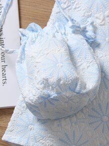 SHEIN 年輕女孩提花荷葉邊蝴蝶前襟裙,附帶手提袋