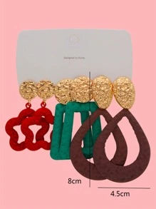 6 đôi/bộ Bông tai thả kim loại kết cấu - Nhiều màu - Xem 3
