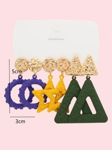 6 đôi/bộ Bông tai thả kim loại kết cấu - Nhiều màu - Xem 4