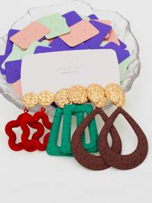 6 đôi/bộ Bông tai thả kim loại kết cấu - Nhiều màu - Xem 5