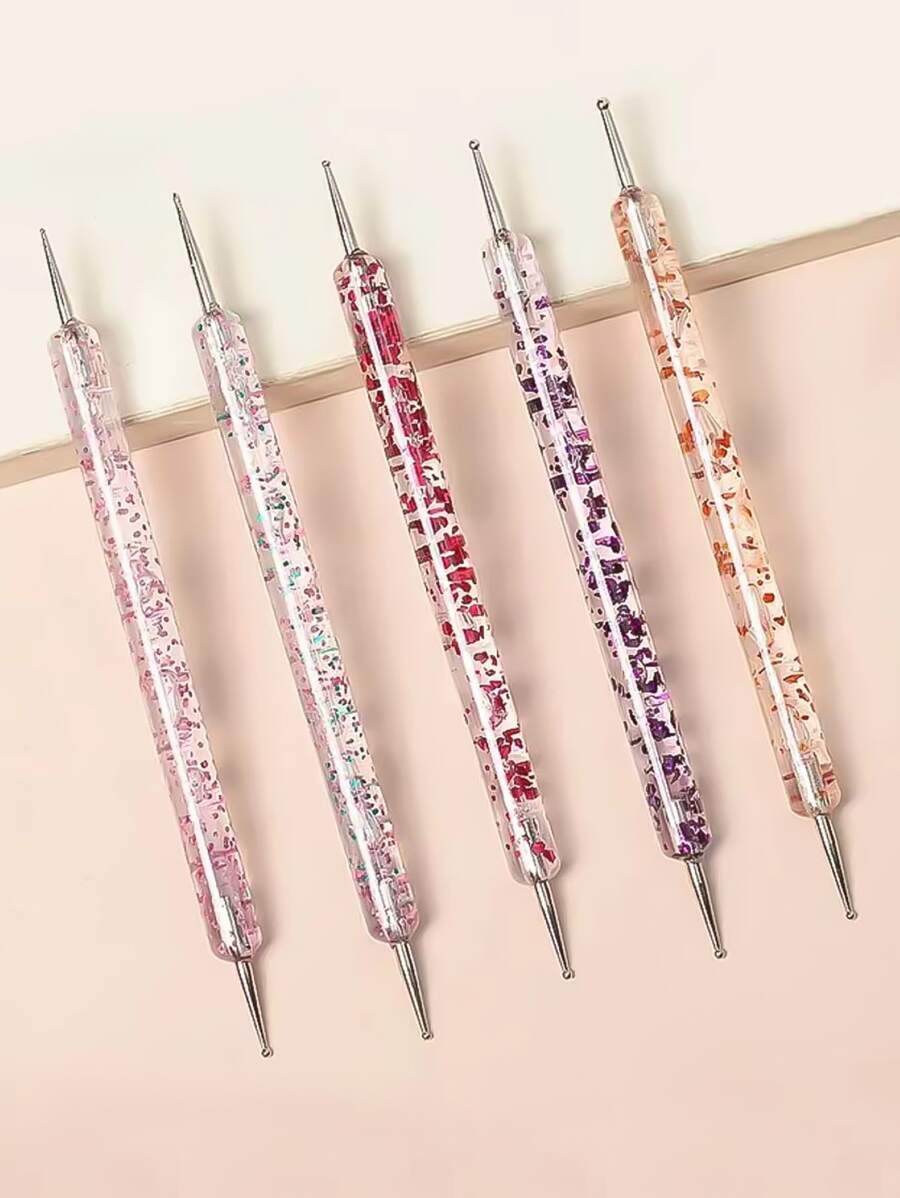 美甲襯墊套刷,5入組雙頭指甲點鑽筆,UV凝膠繪畫指甲設計毛筆,指甲點畫筆刷成套工具美甲工具,雙頭美甲襯墊畫筆,適用於家庭使用和專業美甲沙龍