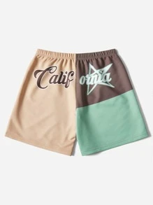 SHEIN EZwear Plus Letter Graphic Colourblock Shorts - Multicolor - View 2