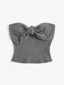 SHEIN EZwear 夏季套裝 實色露肩短上衣 - 灰色 - 查看 3