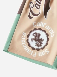 SHEIN EZwear Plus Letter Graphic Colourblock Shorts - Multicolor - View 3