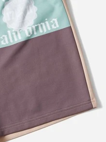 SHEIN EZwear Plus Letter Graphic Colourblock Shorts - Multicolor - View 4