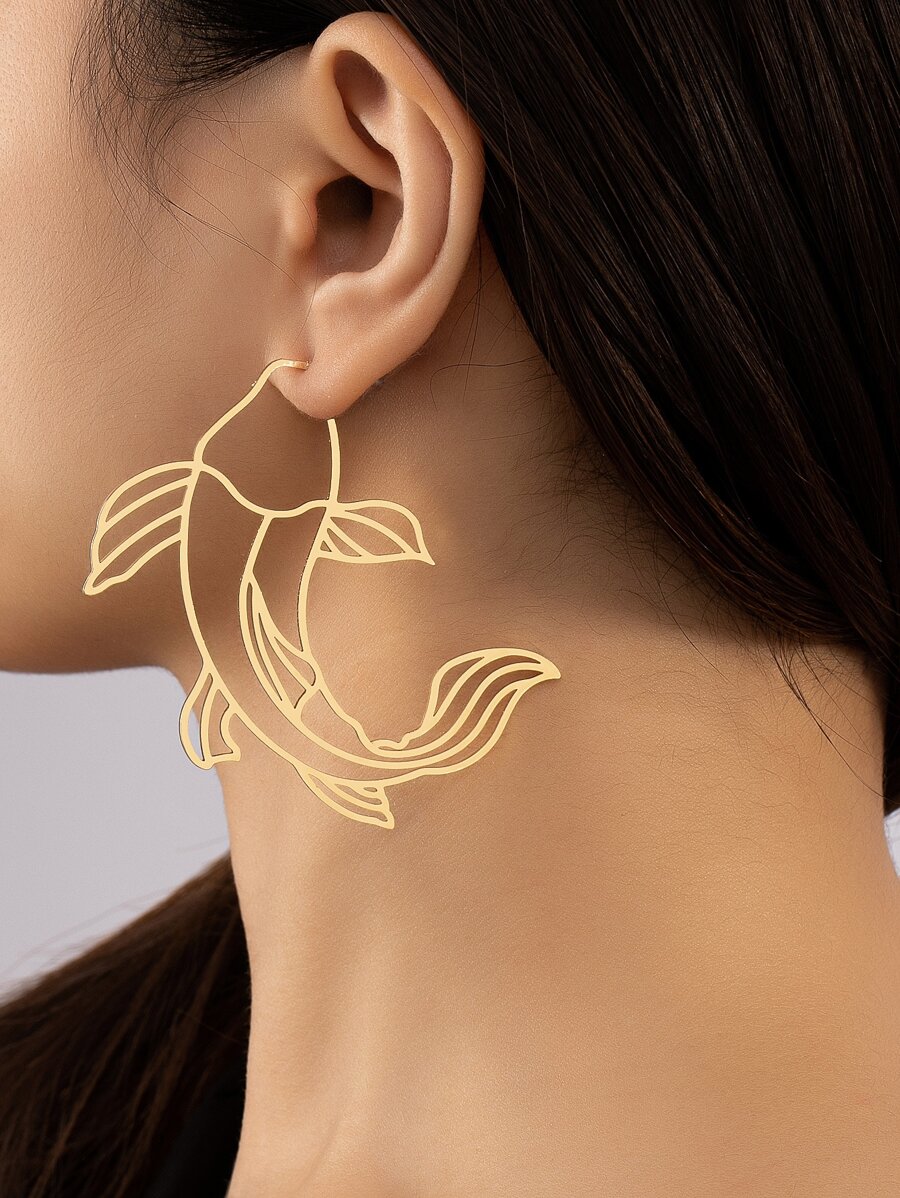 Bông tai hình cá thiết kế - Vàng - Xem 1