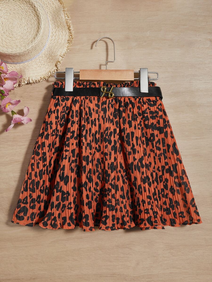 SHEIN Girls Leopard Print Belted Skirt - Multicolor - View 1