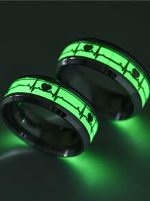 Set de 2 anillos con diseño de latido de corazón que brillan en la oscuridad, anillos de acero inoxidable con patrón de latido de corazón que se iluminan de noche, regalo de San Valentín - Multicolor - Ver 1