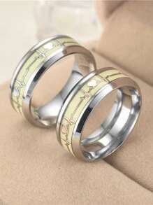 Set de 2 anillos con diseño de latido de corazón que brillan en la oscuridad, anillos de acero inoxidable con patrón de latido de corazón que se iluminan de noche, regalo de San Valentín - Multicolor - Ver 2