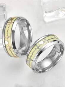 Set de 2 anillos con diseño de latido de corazón que brillan en la oscuridad, anillos de acero inoxidable con patrón de latido de corazón que se iluminan de noche, regalo de San Valentín - Multicolor - Ver 3