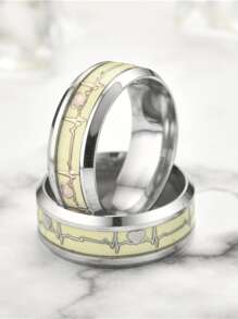 Set de 2 anillos con diseño de latido de corazón que brillan en la oscuridad, anillos de acero inoxidable con patrón de latido de corazón que se iluminan de noche, regalo de San Valentín - Multicolor - Ver 4