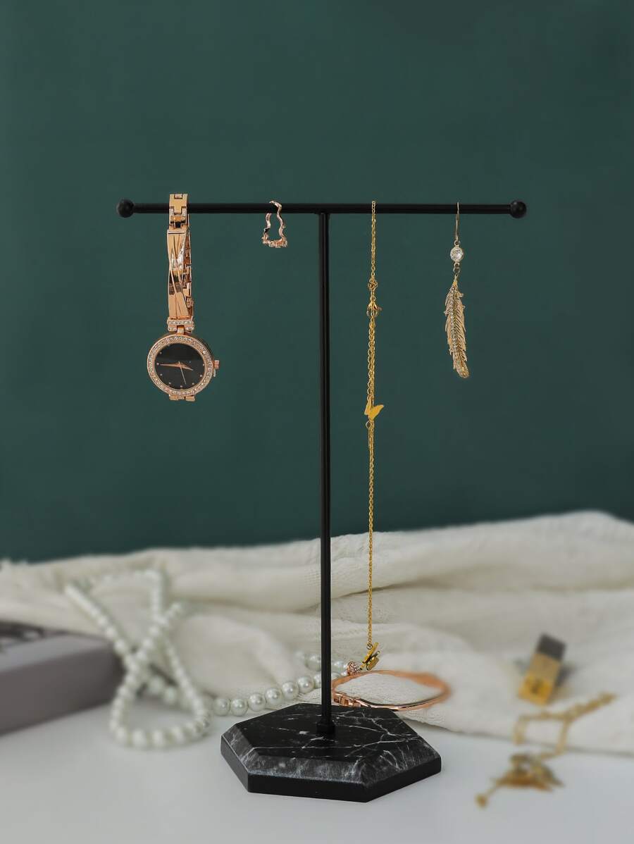 1入組鐵首飾類極簡大理石紋樣式珠寶塔 - 黑色 - 查看 1