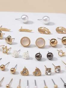 30對/套花和愛心裝飾耳釘 - 彩色 - 查看 3