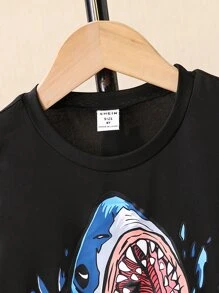 SHEIN 小男童鯊魚印花T恤和短褲 - 彩色 - 查看 4