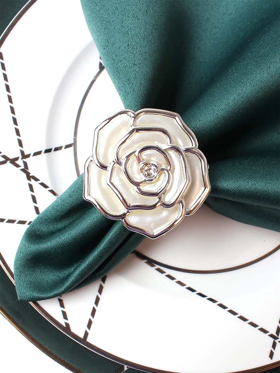 2pcs/set Plastic Napkin Ring, Creative Flower Decor Napkin Holder Ring For Dining Table - White - View 1