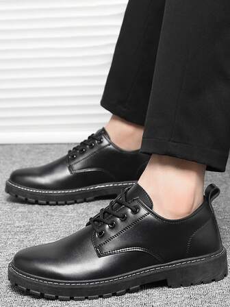 男士前繫帶商業黑色辦公室德比鞋