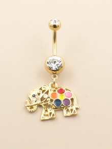 Rhinestone Decor Elephant Charm Navel Belly Ring - Multicolor - View 1