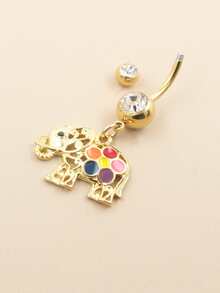 Rhinestone Decor Elephant Charm Navel Belly Ring - Multicolor - View 3