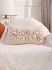 1入組花小絨球靠墊套不附帶墊芯超細纖維抱枕套 - 杏色 - 查看 6