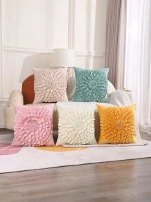 1入組花小絨球靠墊套不附帶墊芯超細纖維抱枕套 - 杏色 - 查看 8