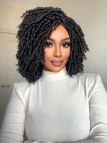 Afro Short Dreadlock Twist Synthetic Wig - Black - View 2