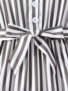 SHEIN Chicas Vestido con cinturón con estampado de rayas bajo con fruncido - Multicolor - Ver 3