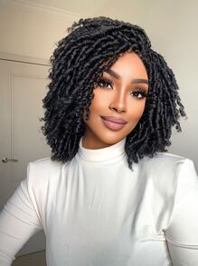 Afro Short Dreadlock Twist Synthetic Wig - Black - View 6