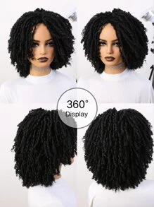 Afro Short Dreadlock Twist Synthetic Wig - Black - View 7