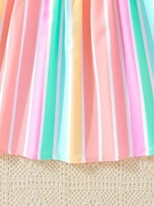 SHEIN 女孩條紋印花荷葉邊連衣裙 - 彩色 - 查看 5