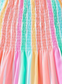 SHEIN 女孩條紋印花荷葉邊連衣裙 - 彩色 - 查看 6