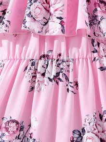 Chicas Vestido con estampado floral de hombros descubiertos bajo con fruncido - Rosa - Ver 6