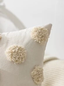 1pc Fiber Cushion Cover Without Filler, Swiss Dot Decorative Throw Pillow Case For Sofa - Beige - View 4