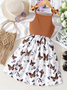 SHEIN Tween Girl Butterfly Print Bow Shoulder Cami Dress - Multicolor - View 2