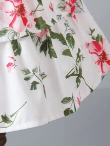 小女童印花層疊下擺繫腰帶連衣裙 - 白色 - 查看 3