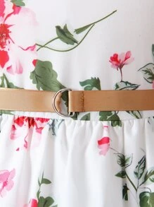 小女童印花層疊下擺繫腰帶連衣裙 - 白色 - 查看 6