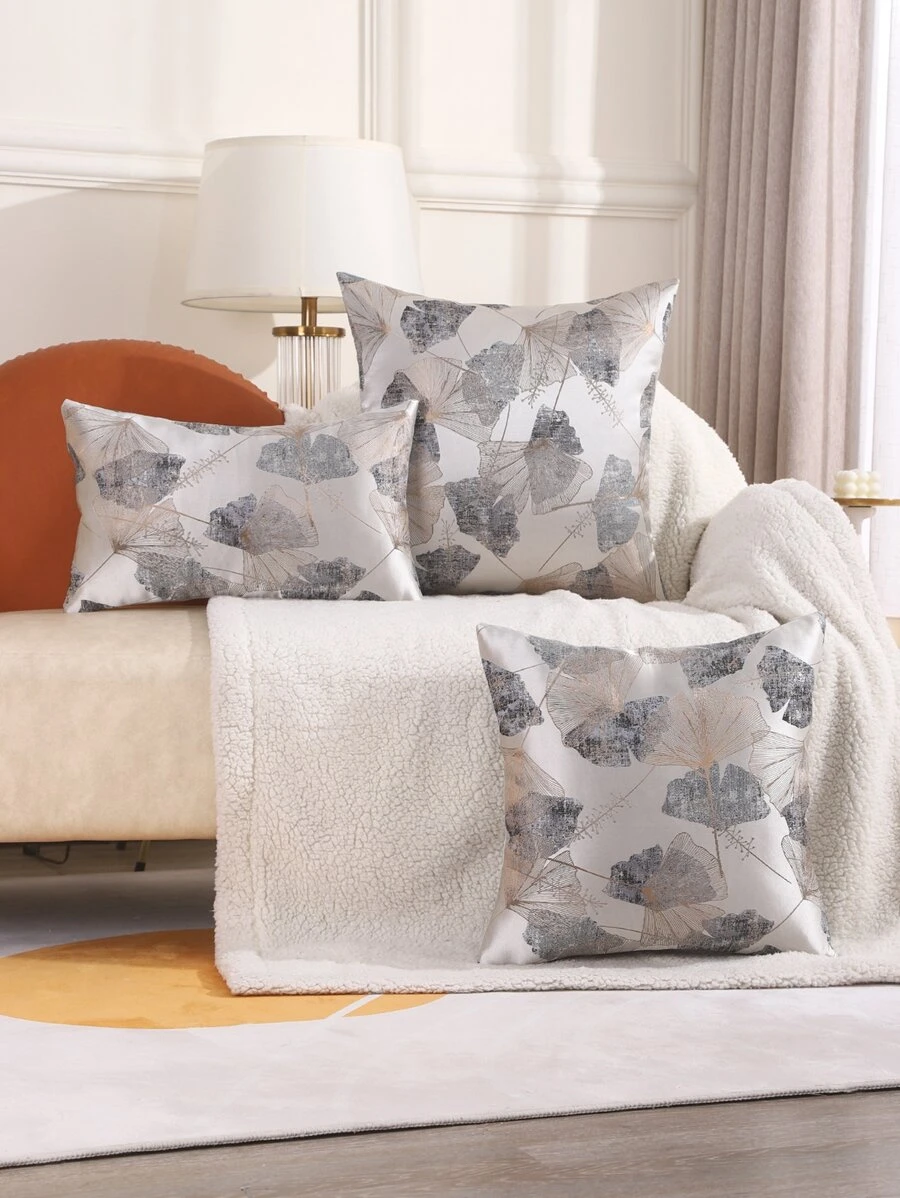 1入組編織織物靠墊套不附帶墊芯銀杏葉圖案裝飾抱枕套適用於沙發 - 彩色 - 查看 1