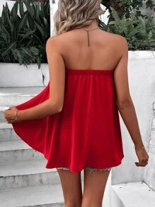 SHEIN VCAY Solid Asymmetrical Hem Tube Top - Red - View 2